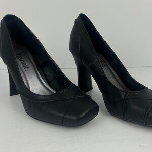 Transit Pump Heels Size 8 EU 38 Black Faux Leather Mule Heel 3.5in Square Toe